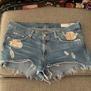 Distressed jean shorts
